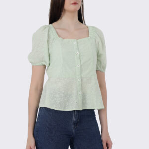 Birdie Women's Green Cotton Schiffle Top