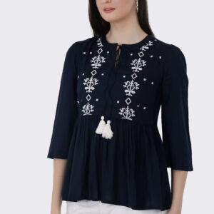 Birdie Women's Blue Embroided Top